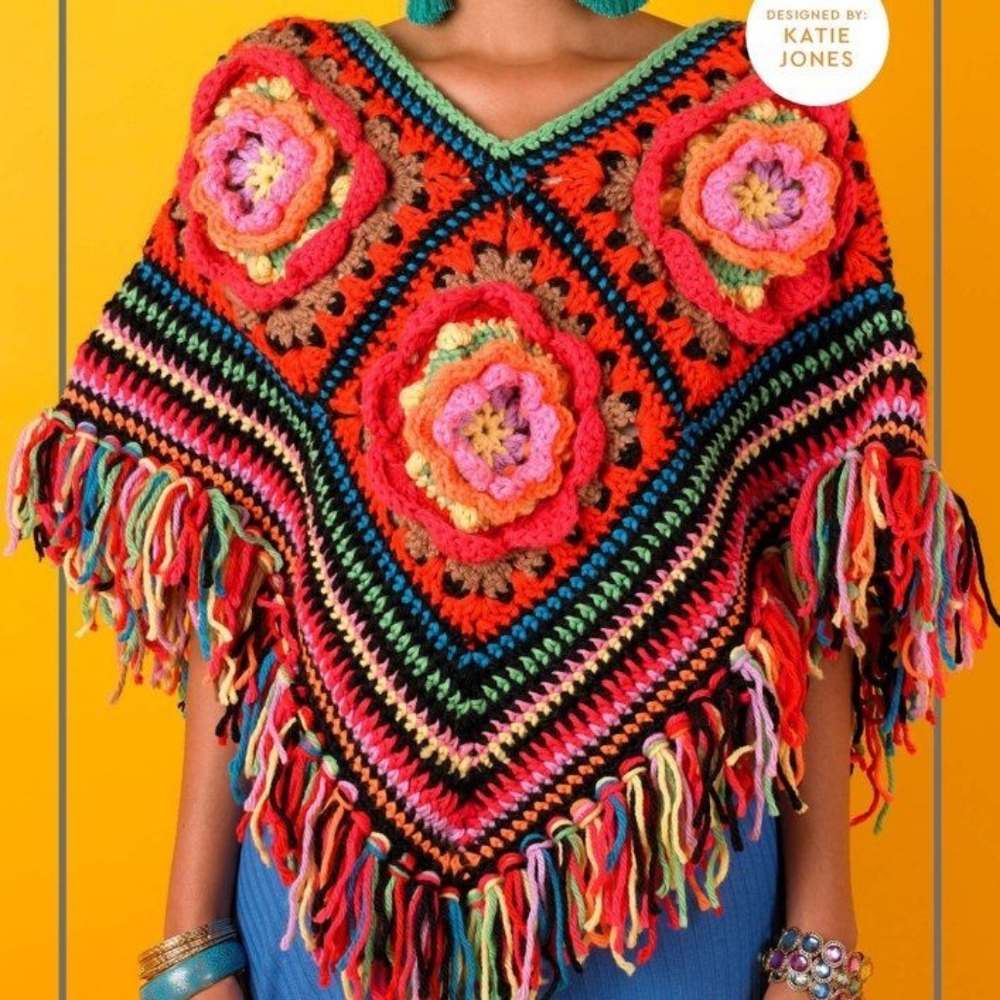 Frida Kahlo style poncho handmade, boho Vintage